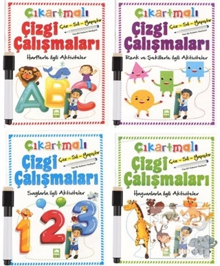 Çıkartmalı Çizgi Çalışmaları Seti Kalemli (4 Kitap Takım)