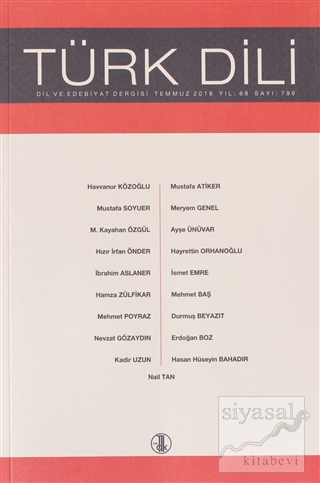 Türk Dili Dergisi Ağustos 2018 Yıl: 68 Sayı: 799 Kolektif